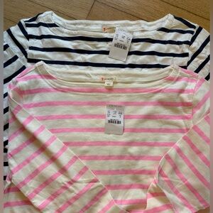 J CREW Girls CREWCUTS set of 2 long sleeve striped Tees size 16 Pink & Navy NWT